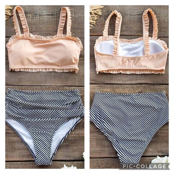 Ruffle Bandeau Bikini With High Waisted Bottom - Picture 1 of 9